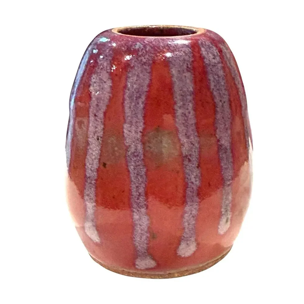 Vintage Studio Art Pottery Red Purple Drip Glaze Bud Vase Glossy Signed 3